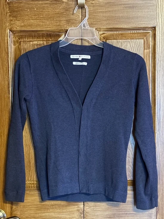 Tommy Hilfiger Dark Navy Cardigan with little hook-n-eye closers 100% COTTON - Picture 2 of 8